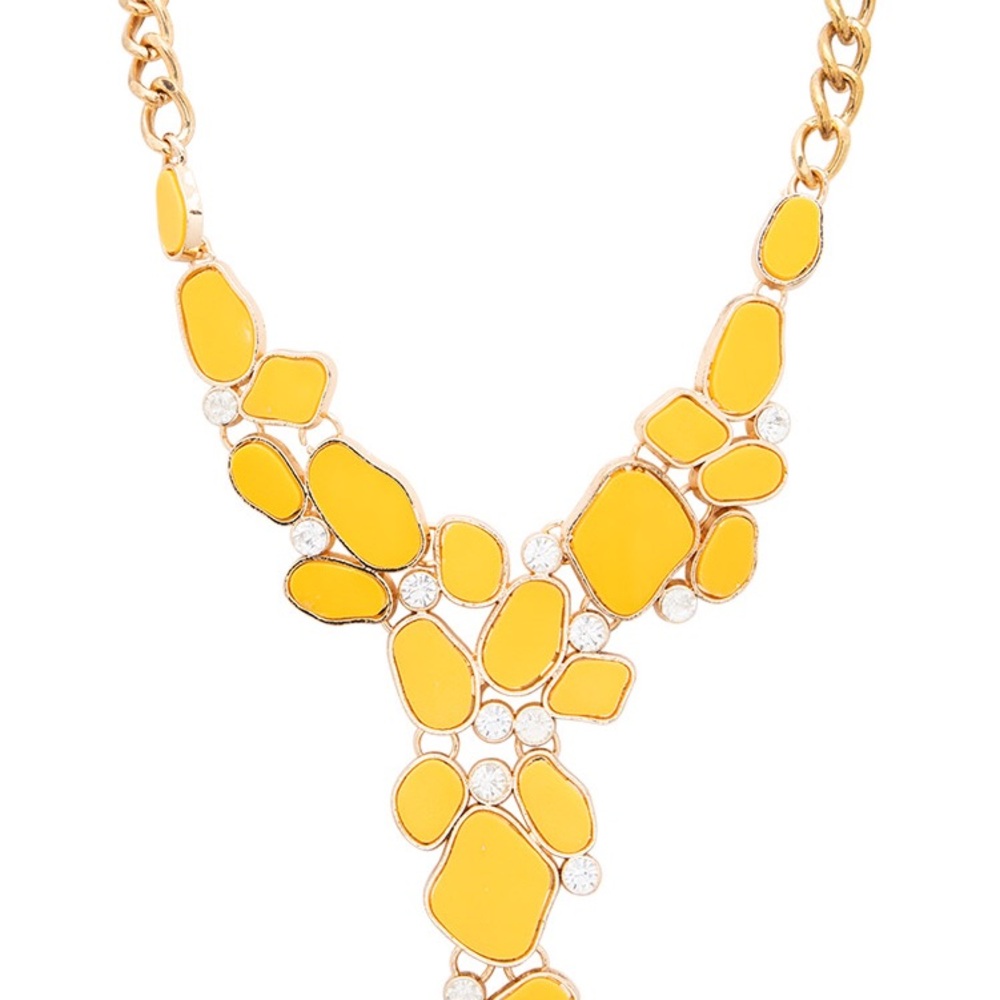 Long Y Gold & Rhinestone Statement Necklace - Picture 7 of 8